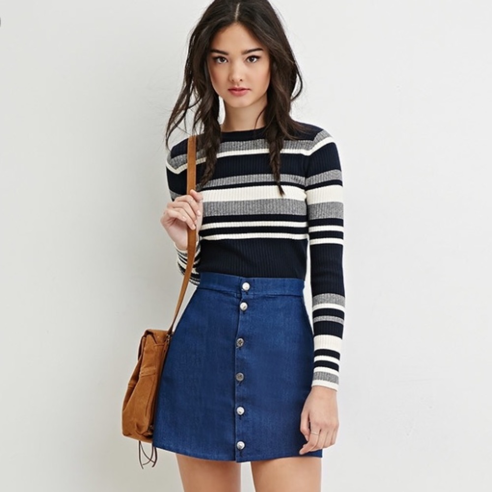 Forever 21 Navy Striped Crop Sweater